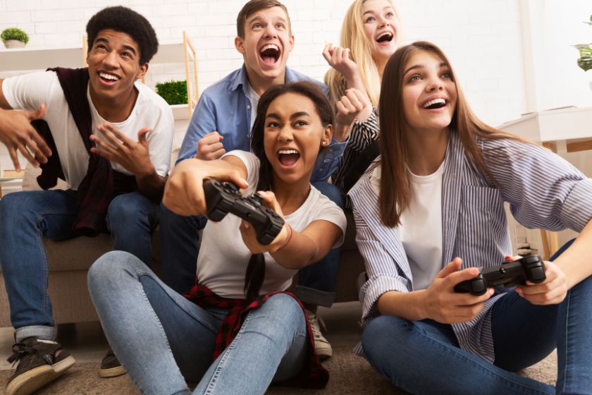 friends playing a video game